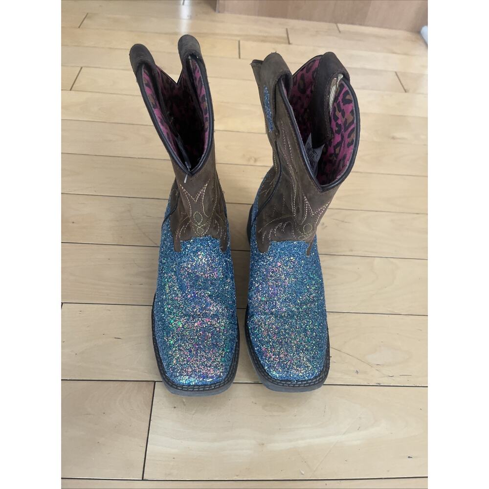 Smoky Mountain Ariel Western Boots Girls Sz 2.5 Brown Glitter Cowboy Booties - Picture 2 of 7